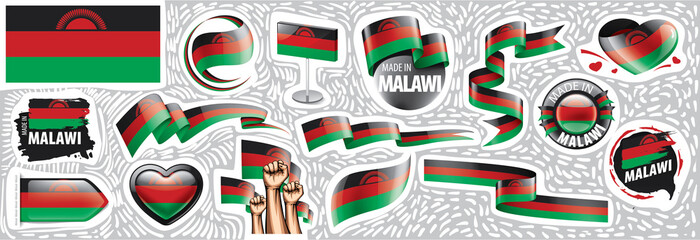 Vector set of the national flag of Malawi in various creative designs