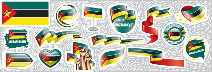 Vector set of the national flag of Mozambique in various creative designs