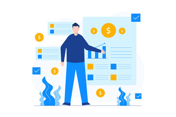 Business graph analysis concept illustration for landing page template. Flat Design Concept. Vector illustration flat design style. vector illustration eps10.