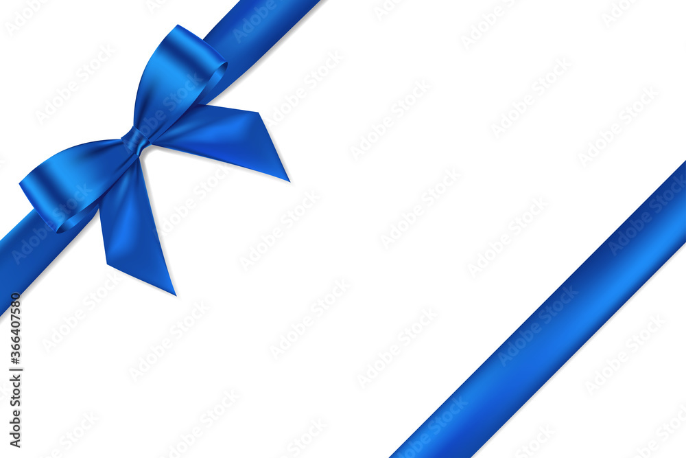 Aufkleber blue bow realistic shiny satin and ribbon place on corner of paper with shadow vector eps10 isolated