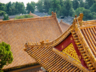 Ancient traditional Chinese tiled temple roof. Beijing, China.