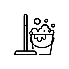 Mop and bucket, cleaning outline icons. Vector illustration. Editable stroke. Isolated icon suitable for web, infographics, interface and apps.
