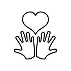 hands and heart icon, line style