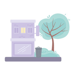 city urban building street tree scene isolated design icon