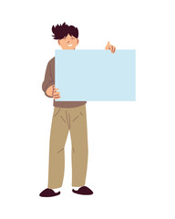 Man cartoon holding banner board vector design