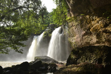 Haew Suwat Waterfall on raining day at Khaoyai National Park Korat, Thailand