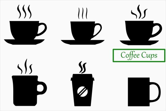 Coffee Cup Silhouette Icons, Vector Image Set