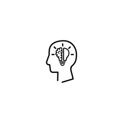 Creative ideas icon. Half brain and bulb in head. Vector on isolated white background. EPS 10.