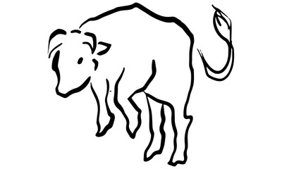 筆で書いたような手描きの牛のイラスト