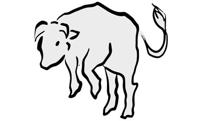 筆で書いたような手描きの牛のイラスト