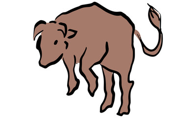 筆で書いたような手描きの牛のイラスト