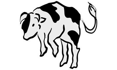 筆で書いたような手描きの牛のイラスト