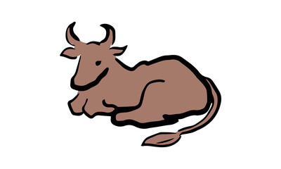筆で書いたような手描きの牛のイラスト