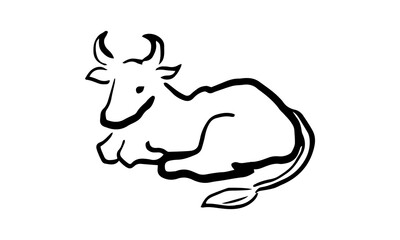 筆で書いたような手描きの牛のイラスト