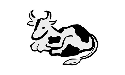 筆で書いたような手描きの牛のイラスト