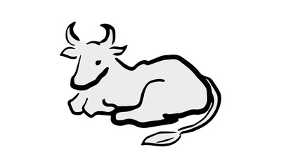 筆で書いたような手描きの牛のイラスト