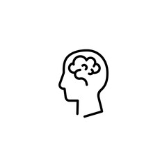 Human head with brain icon, symbol in line style. Vector on isolated white background. EPS 10.
