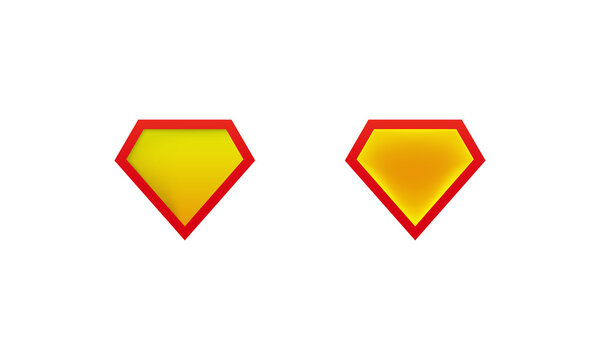 Layouts superman shield icon with shadow. Superhero label mockups. Vector on isolated white background. EPS 10.