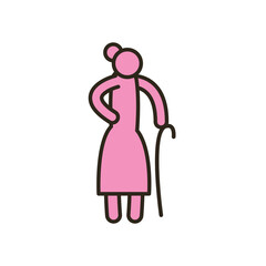Obraz na płótnie Canvas Grandmother with walking stick line and fill style icon vector design