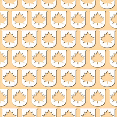 White maple leaf icon on pale orange background, seamless pattern. Paper cut style with drop shadows - 366412117