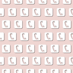 White handset icon on pale pink background, seamless pattern. Paper cut style with drop shadows - 366412140