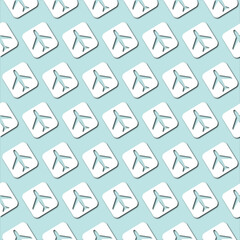 White plane icon on pale blue turquoise background, seamless pattern. Paper cut style with drop shadows - 366412148