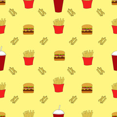 Seamless pattern fast food. Vector flat illustration.