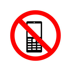 No phone sign. No talking and calling icon. Red cell prohibition. Vector 