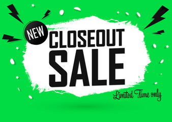 Closeout Sale, banner design template, discount tag, grunge brush, vector illustration
