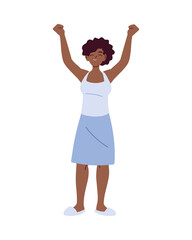 black woman cartoon with hands up vector design