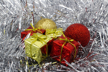 Colorful gift boxes and Christmas ball for decoration,shining decorating