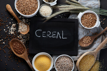 Different types of cereals in bowls