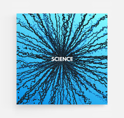 Point explode. Array with dynamic emitted particles. 3d technology style. Abstract background. Vector illustration.