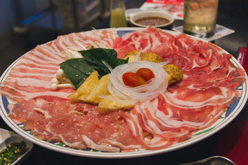 Pork in the dish for  a suki pot