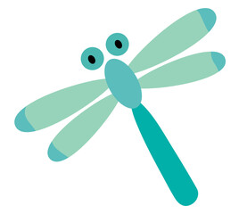 シンプルな青緑のトンボのイラスト