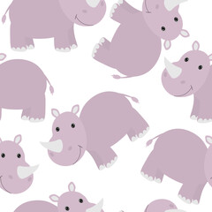 Seamless pattern cute rhino vector illustration