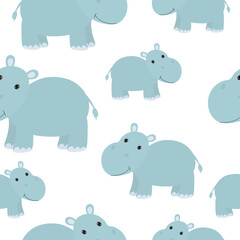 Seamless pattern cute hippo vector illustration