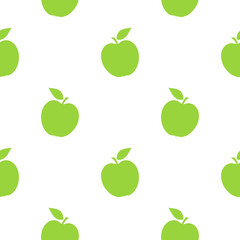 Seamless Pattern of green apples. Raster illustration on white background.