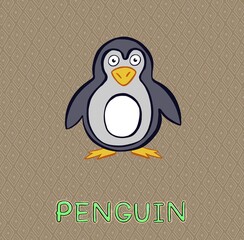 Illustration of a happy colored baby penguin with big eyes wants a hug, icon . Vector illustration