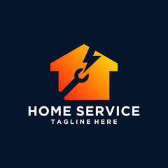 Home repair logo design. House building tools vector design. House construction logo gradient