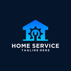 Home repair logo design. House building tools vector design. House construction logo gradient