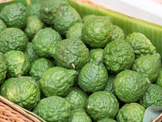 Organic  green lime or bergamot fruit. Close up