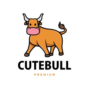 cute bull cartoon logo vector icon illustration
