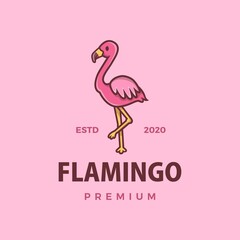 cute flamingo cartoon logo vector icon illustration