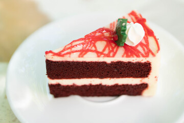 Red Velvet Cake 2 Layer, put on a white plate.