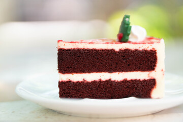Red Velvet Cake 2 Layer, put on a white plate.