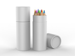 Blank Color Pencil Color Kraft Paper Push Up Tube For Branding. 3d render illustration.