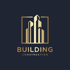 Construction logo design template with golden color, estate, premium, gold