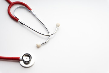 Stethoscope on white background. Healthcare dan Copy Space concept
