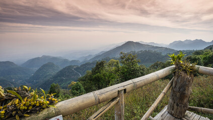 Fototapeta premium Natural beauty of the hill at sunrise Doi Ang Khang mountains Chiang Mai Thailand.